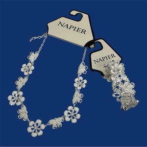 Napier Silver and Cream Floral Necklace with Matching Bracelet
